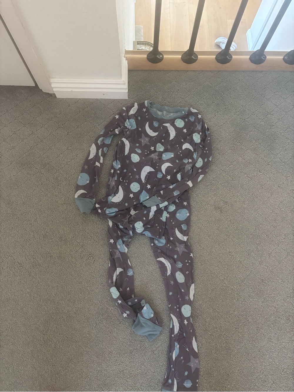 Little Sleepies Moon & Stars Pajama One-Piece - Gray/Blue
